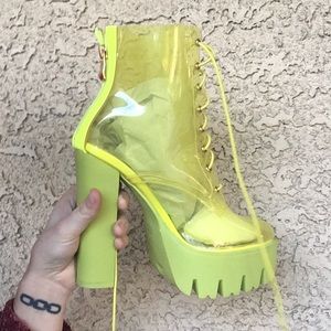 Yellow Clear Transparent High Heel Ankle Boots